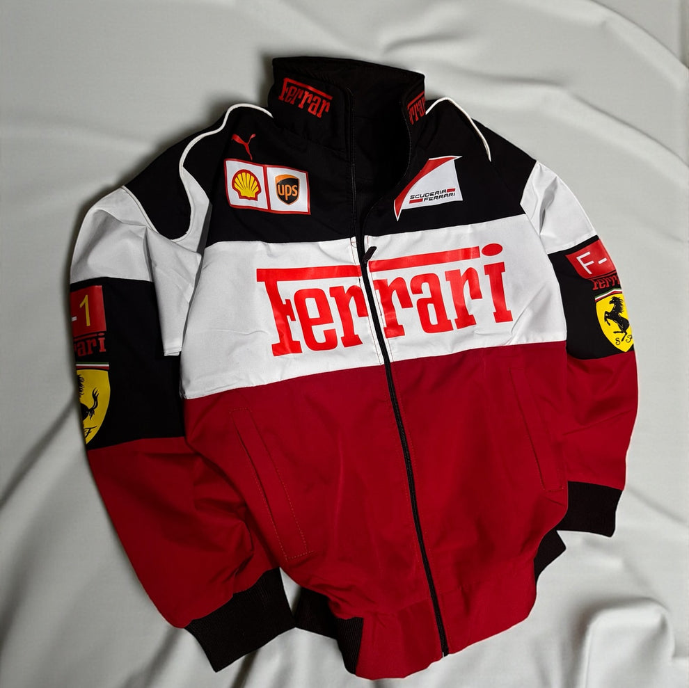 F1-inspired tri-color Ferrari racing jacket