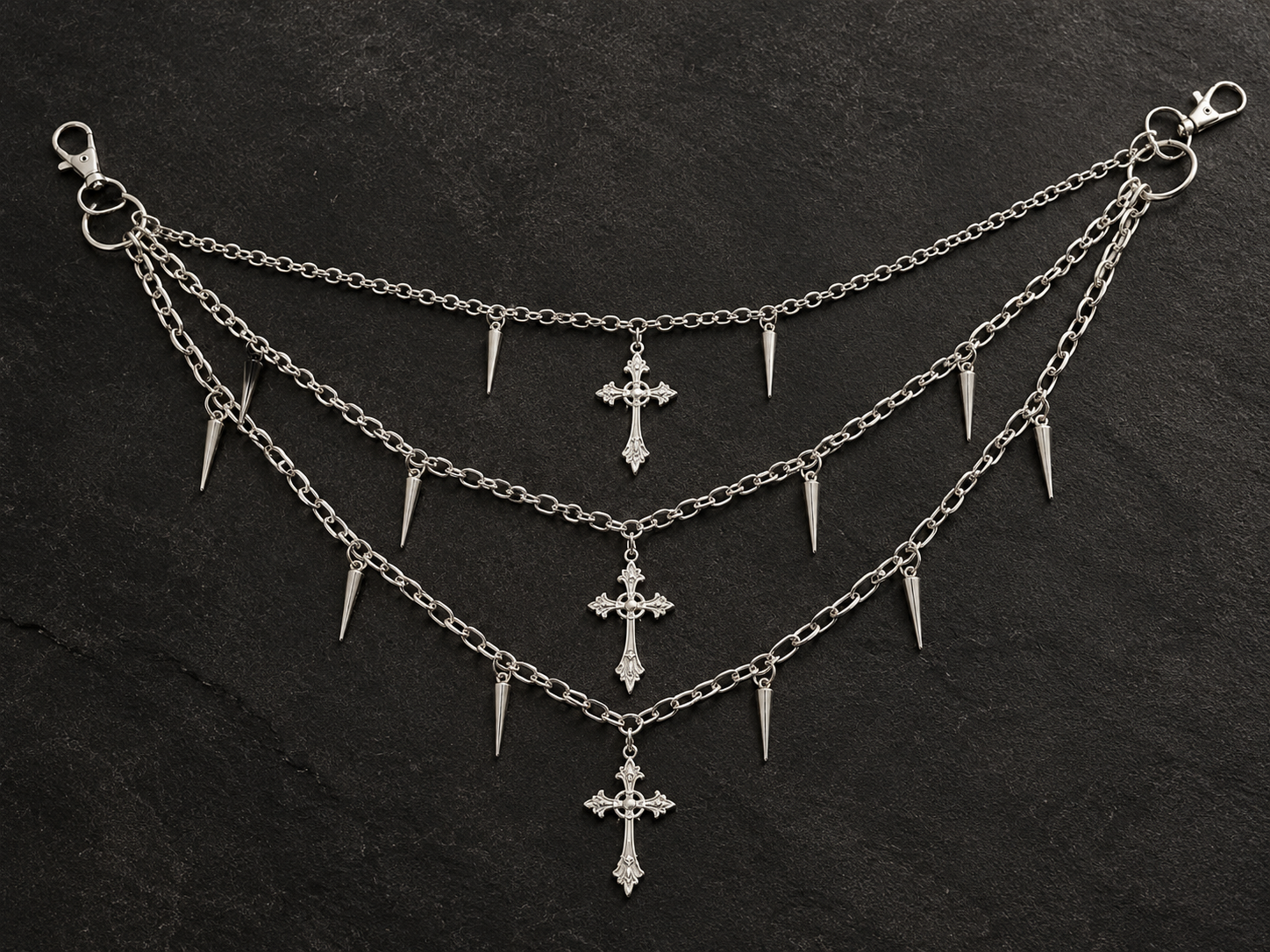 Silver Gothic Cross & Spike 3-Layer Jeans Side Chain — photo 1
