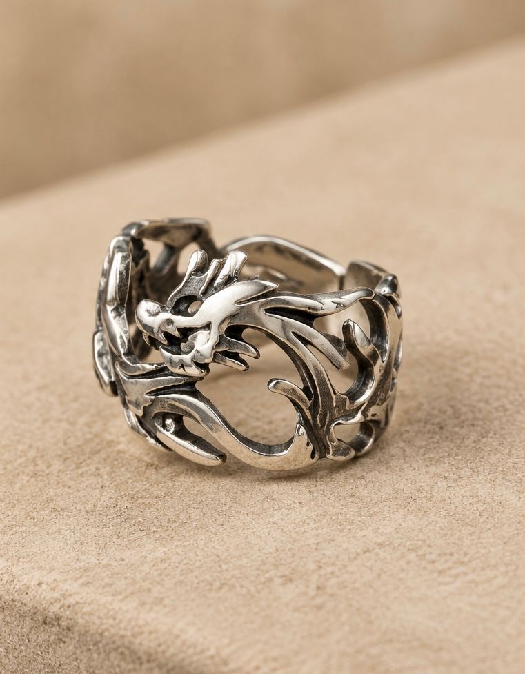 Offside Vintage Silver Dragon Flame Gothic Ring — photo 1