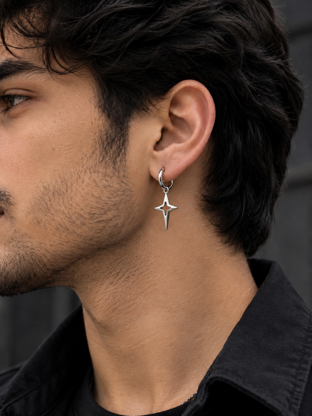 Offside Silver Star Cross Hoop Earring β photo 1