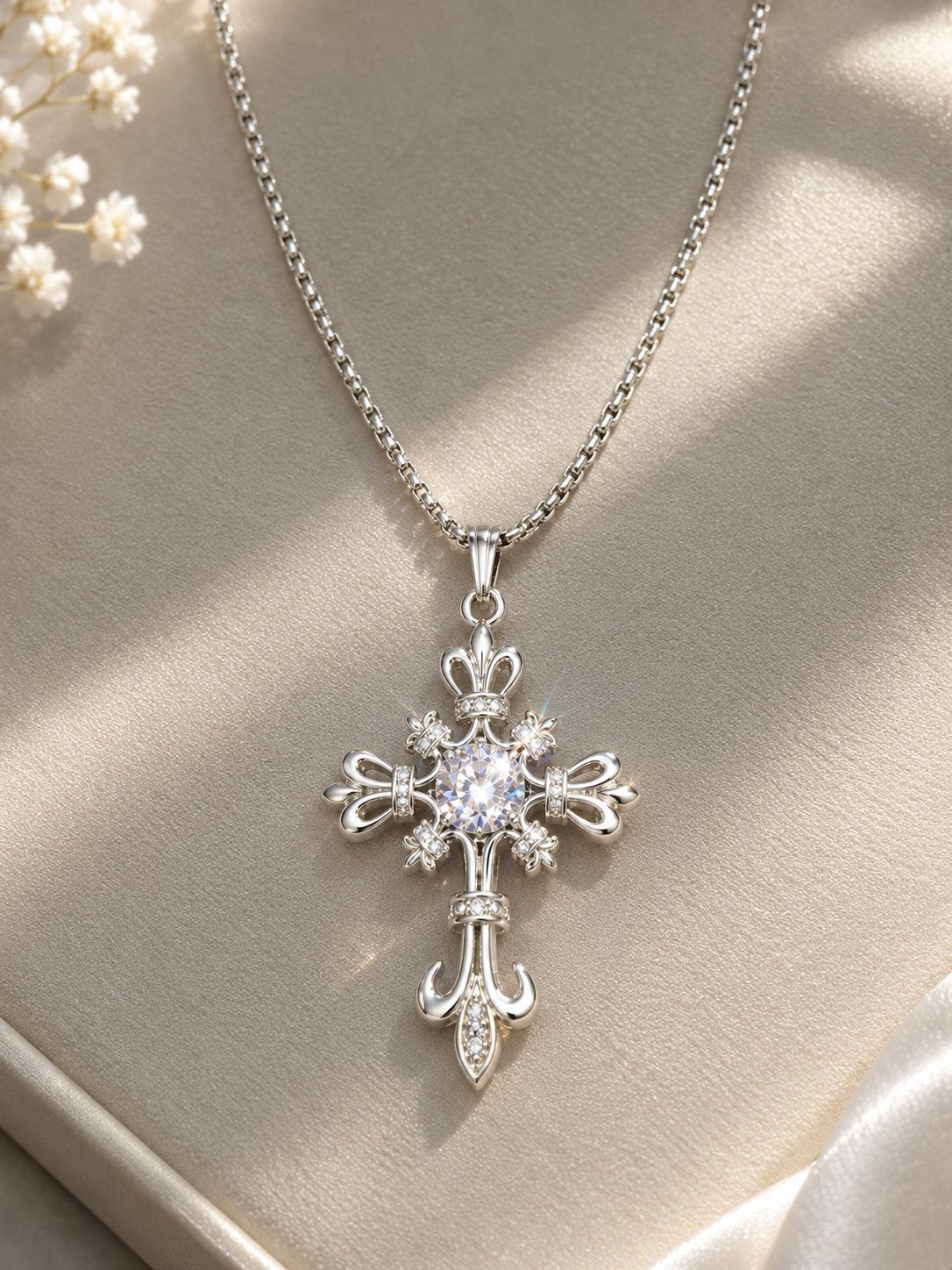Elegant Silver Crystal Cross Pendant Necklace — photo 1