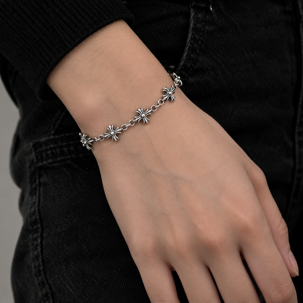 Offside silver gothic Cross Charm Chain Bracelet — photo 1