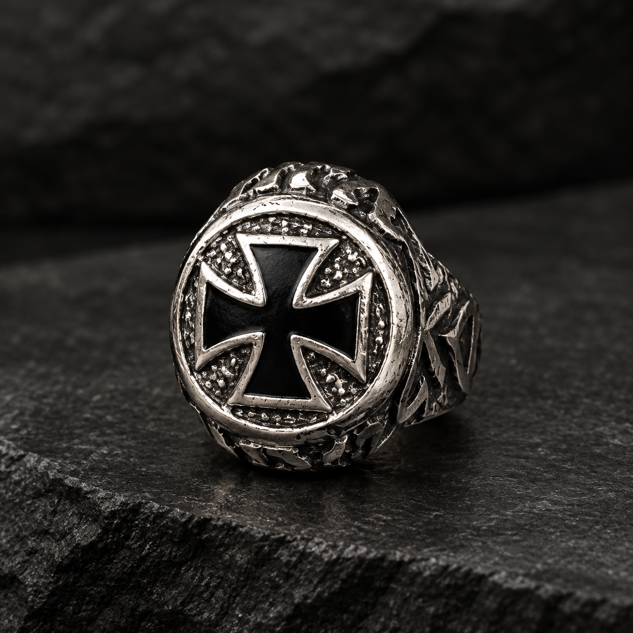 Offside Men’s Black Maltese Cross Silver Ring — photo 1