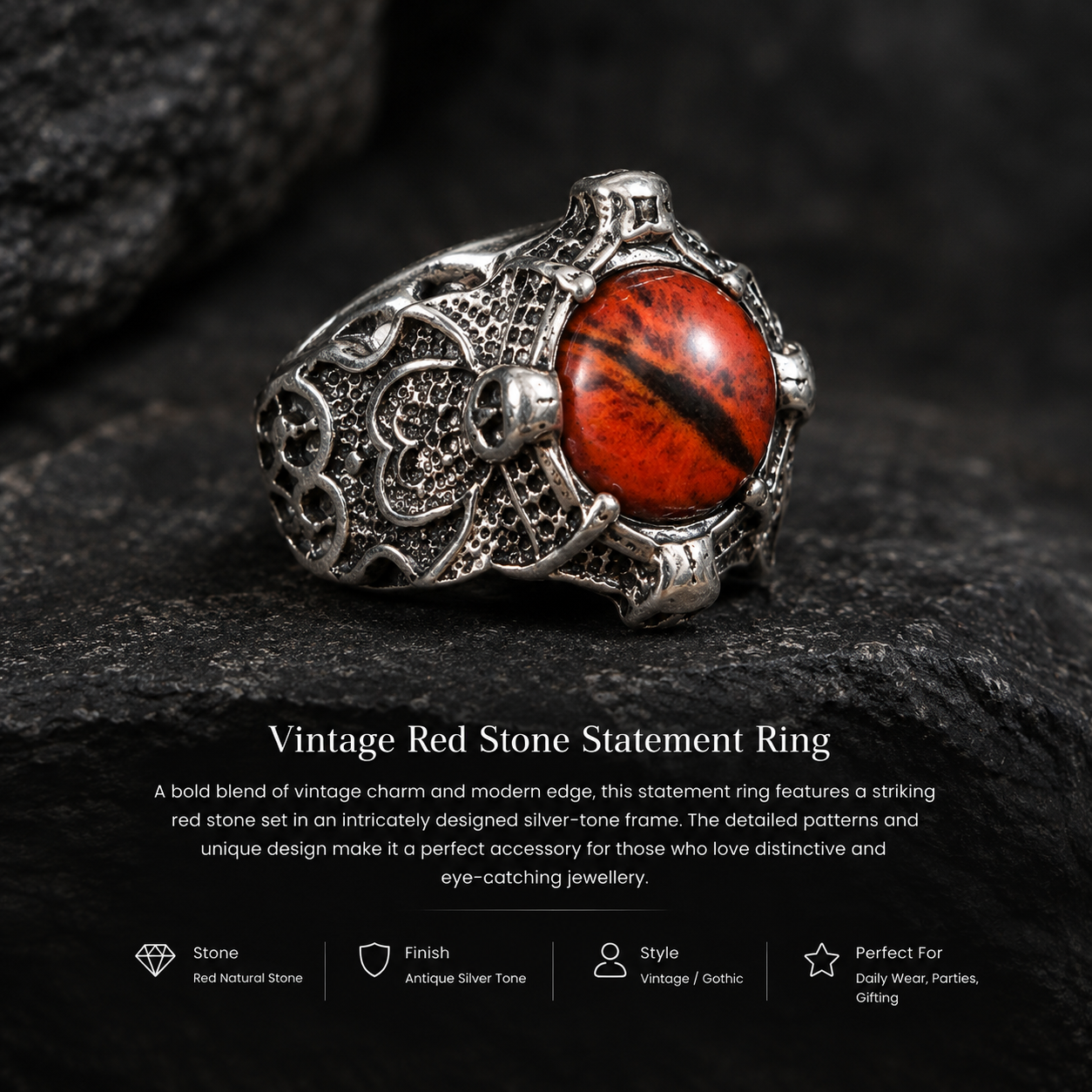 Offside Vintage Red Stone Gothic Statement Ring — photo 1